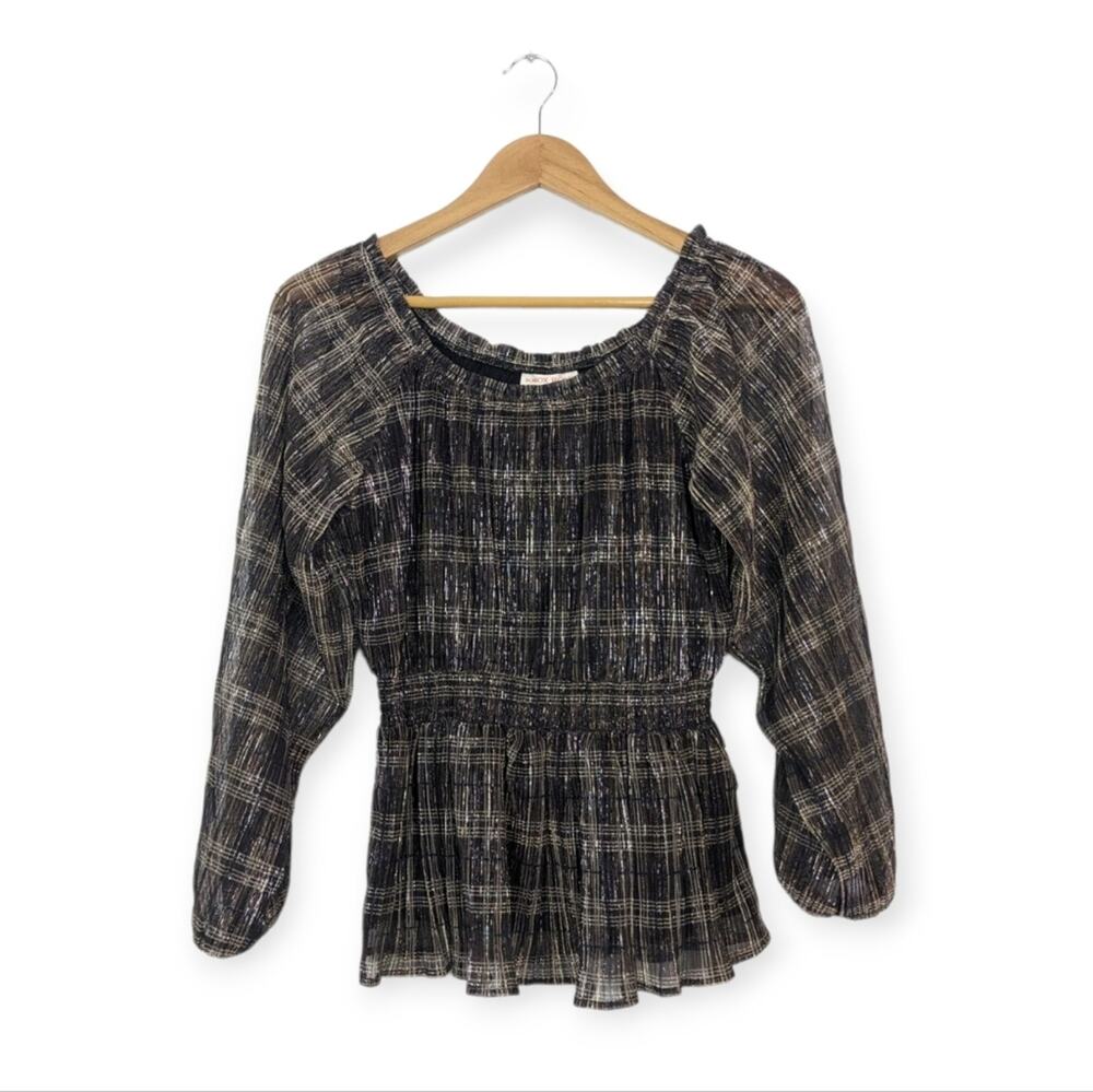 Knox Rose Blouse XS Black Gold Stripe Shimmer Long Sleeve Boho NWT